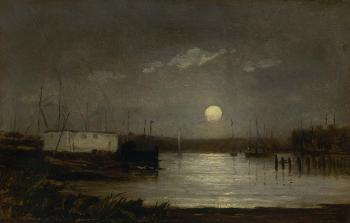 Edward Mitchell Bannister : Moon over a harbor